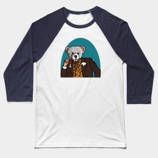 Bear In Suit Drinking Wine Portrait Baseball T-Shirt
